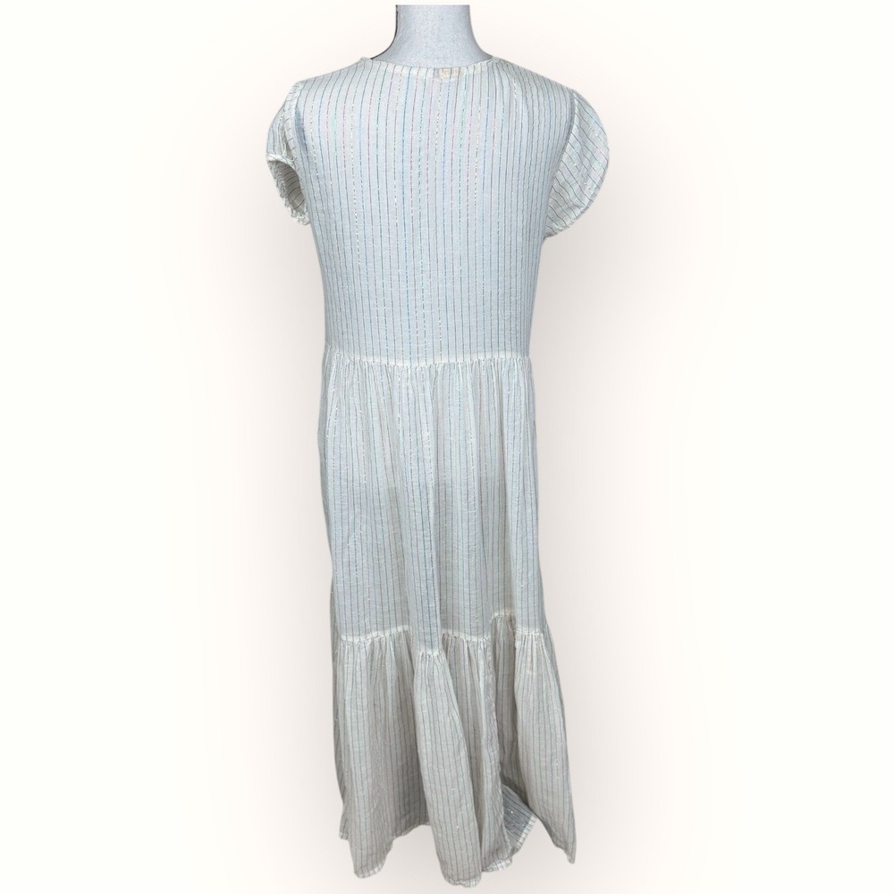 Matta Sabina Rainbow Ivory Midi Dress Multicolor Metallic Striped Cotton Small - Picture 9 of 13